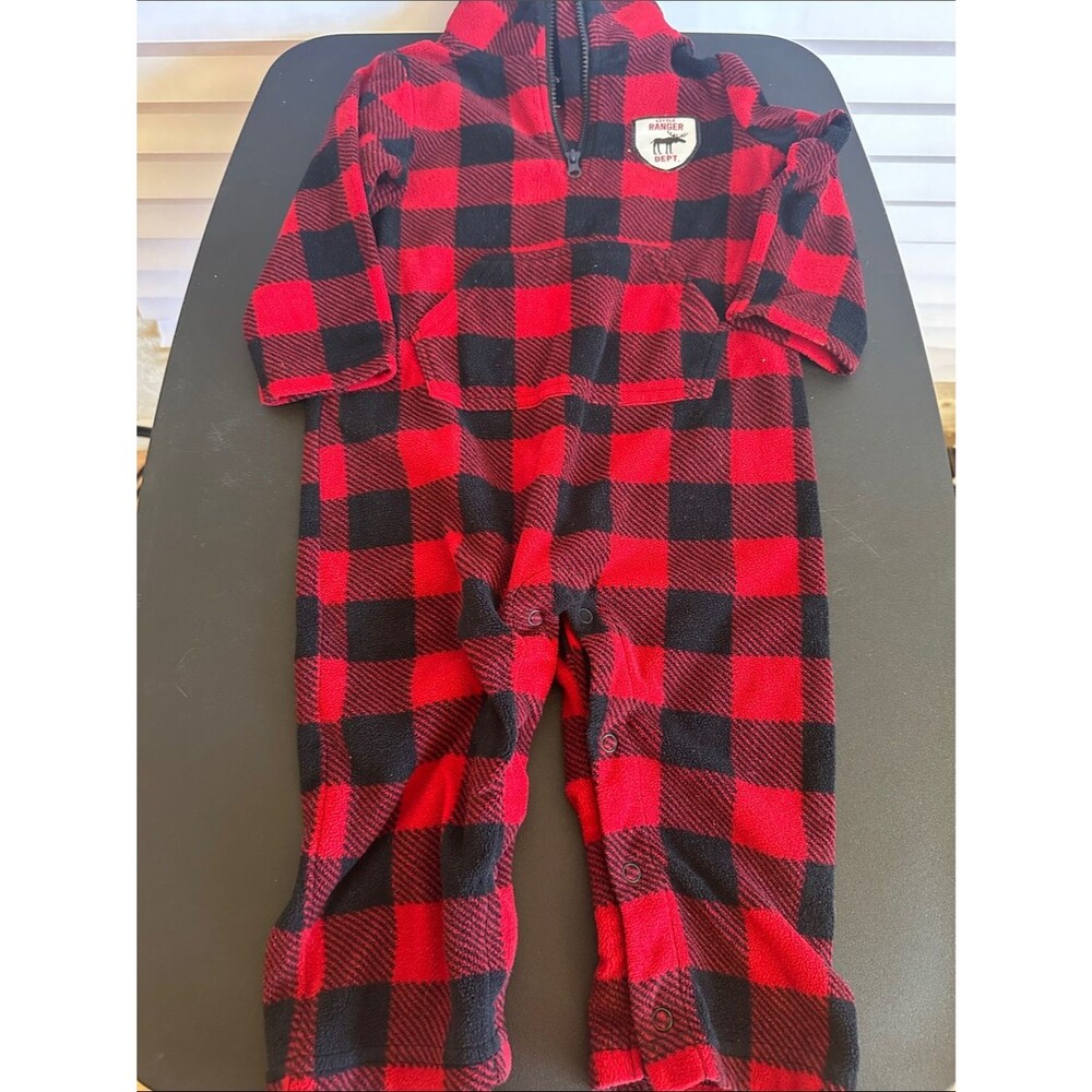 Carter's Red Black Fleece Sleeper One Piece Size 18M Cozy